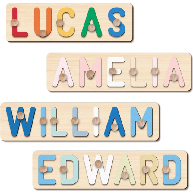 SHEIN Early Learning Toys For Baby Boy Or Baby Girl, Halloween Christmas Gifts, Baby Name Puzzle, Personalized Name Puzzle, 3D Alphabet Jigsaw Toy, Wooden A