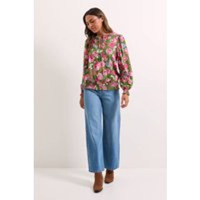 Womens Floral Shirred Hem Tie Front Long Sleeve Top - 8