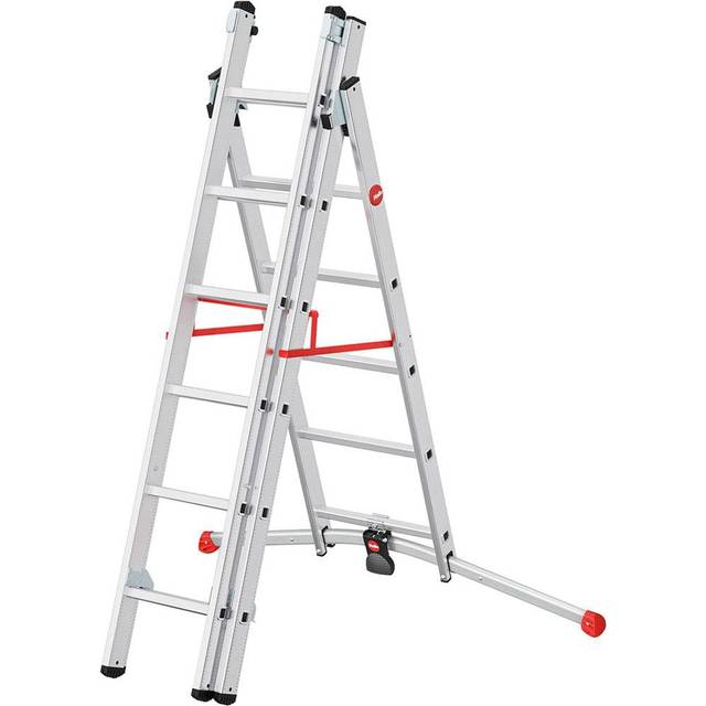 Hailo S100 Profilot Pedal Adjustment Combination Ladder - 2X6 And 1X5 Rungs, Silver