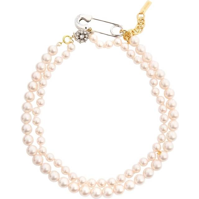 Moschino - double-strand pearl necklace - women - Faux Pearl/Polyester/Zamak/Brass - One Size - Neutrals