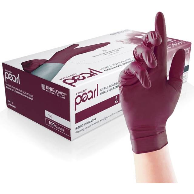 Unigloves Burgundy Pearl Nitrile Examination Multipurpose, Powder Free and Latex Free Disposable Box of 100 Gloves, Burgundy, Medium (GP0123)