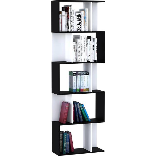 Homcom - 5-tier Bookcase Storage Display Shelving s Shape design Unit Divider Particle Black