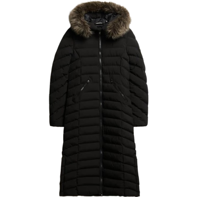 Fuji Long Padded Puffer Jacket with Hood - Black - 10