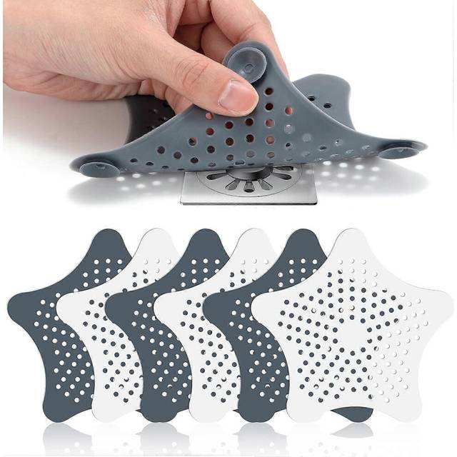 (As show, One size) Kitchen Sink Strainer Shower Hair Strainer with 5 Suction Cups Drain Protector for Kitchen Bathtub 6 Pieces White Gray