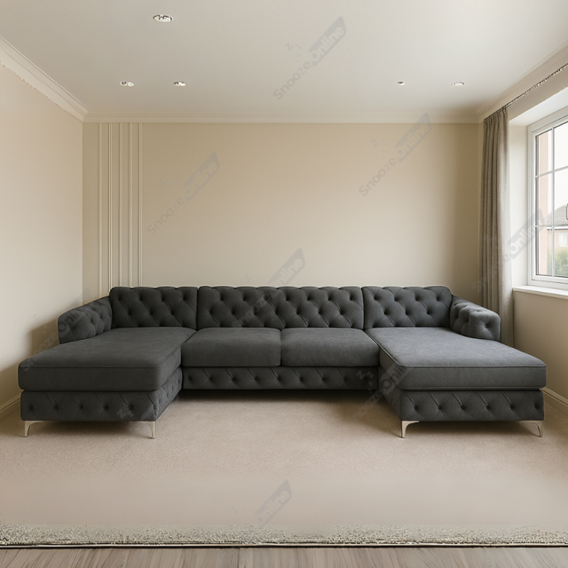 (Grey Velvet) SNOOZE Large U Shape Bella Corner Sofa Set Plush Velvet 6 Seater Sofa