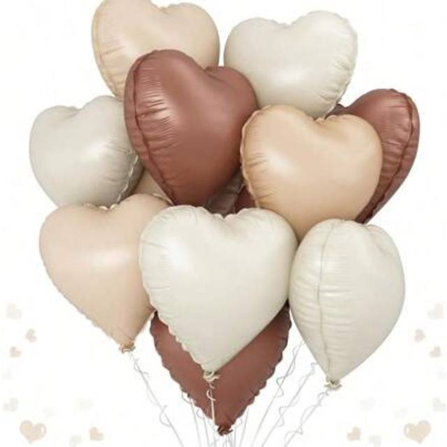 SHEIN Cream Brown Heart-Shaped Balloons, Random 10/20 Brown Apricot Foil Balloons, Beige Coffee Balloons, 18 Inch Polyester Film Balloons, Suitable For Part