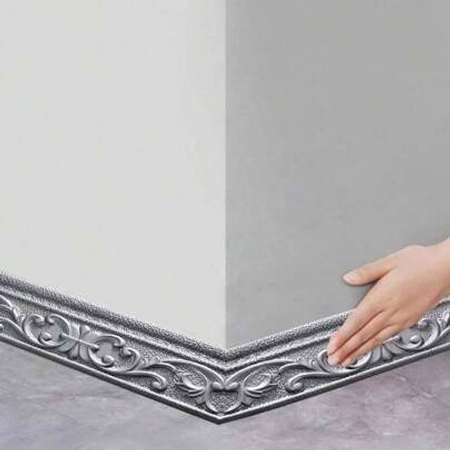 SHEIN 1 Roll 90.6 Inches Silver XPE Foam Self-Adhesive 3D Floral Design Home Decorative Material, Used For Protecting Wall Edges, Stickers, Wall Decal, Viny