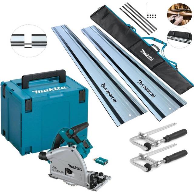 Makita DSP601ZJU 36v/18v Brushless Plunge Saw Wireless + 2x1.5M Rail + Clamp