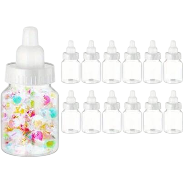 SHEIN 12pcs Mini Transparent Plastic Candy Jars, Suitable For Baby Shower, Party Favors, Wedding, Birthday Decoration