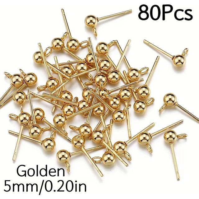TEMU 80pcs Golden/silvery 4/5mm Ball Stud Earrings Hoop Round Ball Ear Cuff