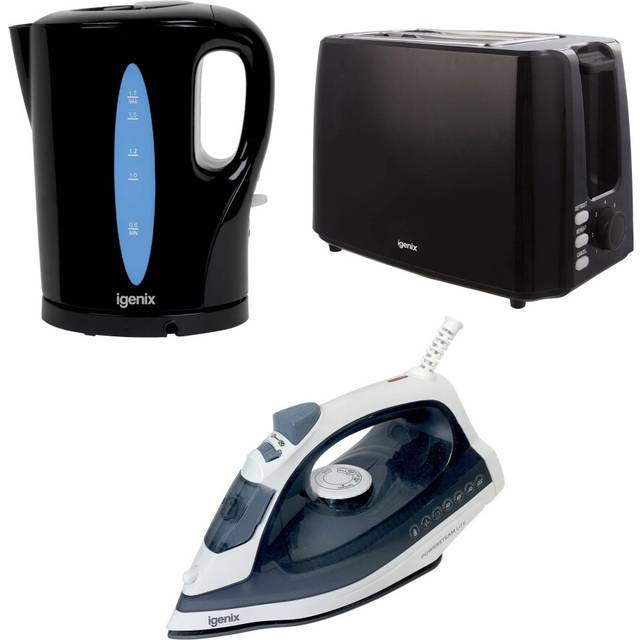 Igenix 1.7L 2200W Kettle, 750W 2-Slice Toaster & 1600W Iron, Black