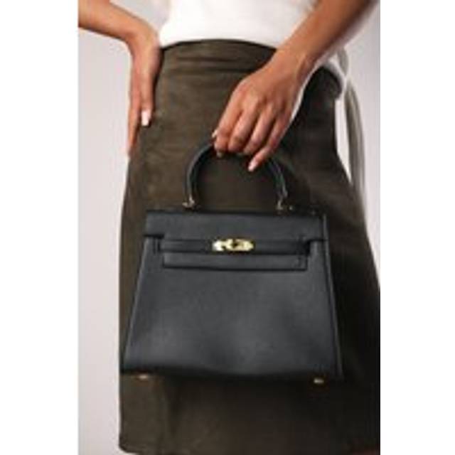 'Lluvia' Top Handle Satchel Mini Tote Bag with Turn-Lock Closure - Black - One Size