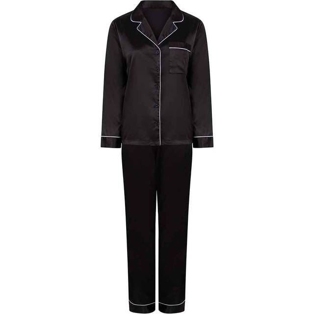 Ladies Satin Pyjamas Black White Or Pink Womens Top And Bottoms