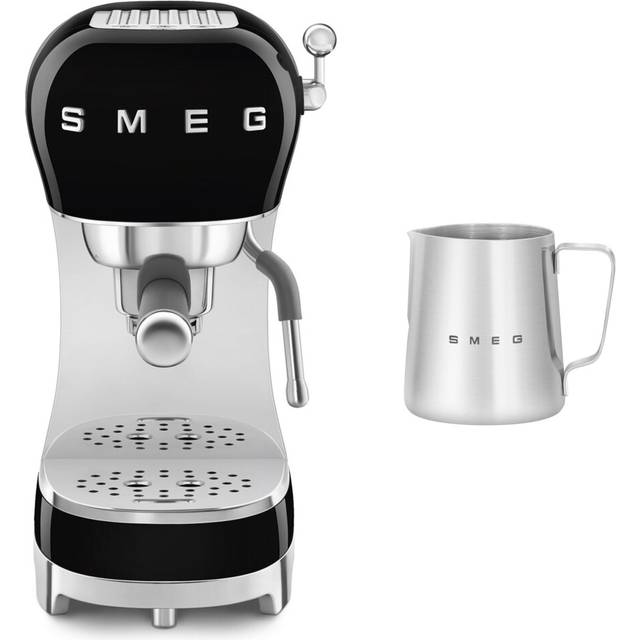 (Black) Smeg ECF02 Espresso Machine + CMMJ01 Milk Frothing Jug Bundle