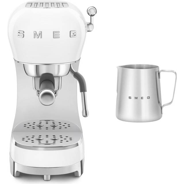(White) Smeg ECF02 Espresso Machine + CMMJ01 Milk Frothing Jug Bundle