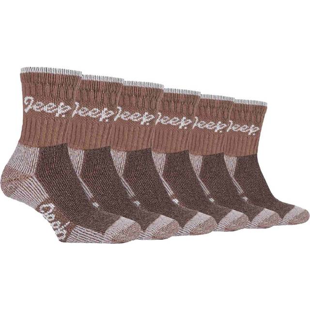 Jeep - 6 Pair Multipack Ladies Cotton Breathable Padded Hiking Socks - Cream - UK 4-8