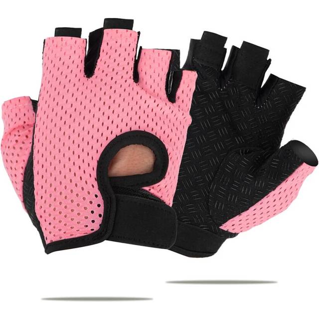 (Pink, M) Gloves Gym Fitness Gloves For Women, Breathable Half Finger Anti-Slip