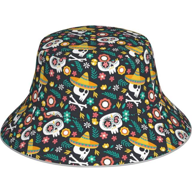 (Halloween Skulls Of The Day Of The Dead Pattern_23077) Bucket Hat Reversible Reflective for Men Women - UV50+ Sun Protection Double-Sided Fishing Hat