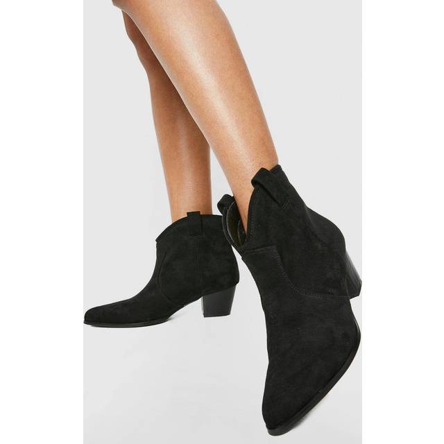 Womens Faux Suede Western Cowboy Ankle Boots - Black - 3