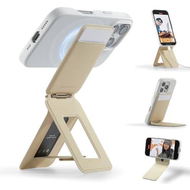 MOFT Telefonstativ plånbok för iPhone, NFC-korthållare, flera vinklar, lätt och bärbart telefonstativ, MOVAS veganskt läder magnetisk plånbok, starka magneter, reseväsental, jordbeige (med kortplats)