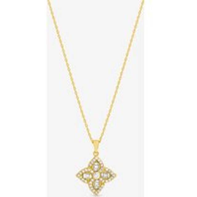 18K Gold Plated and Crystal Clover Necklace - One Size