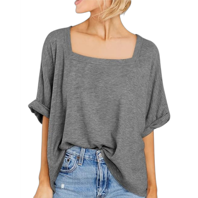 Women Oversized T-Shirt Summer Casual Loose Fit Short Sleeve Basic Tops Workout Gym Tee Shirt Grey S