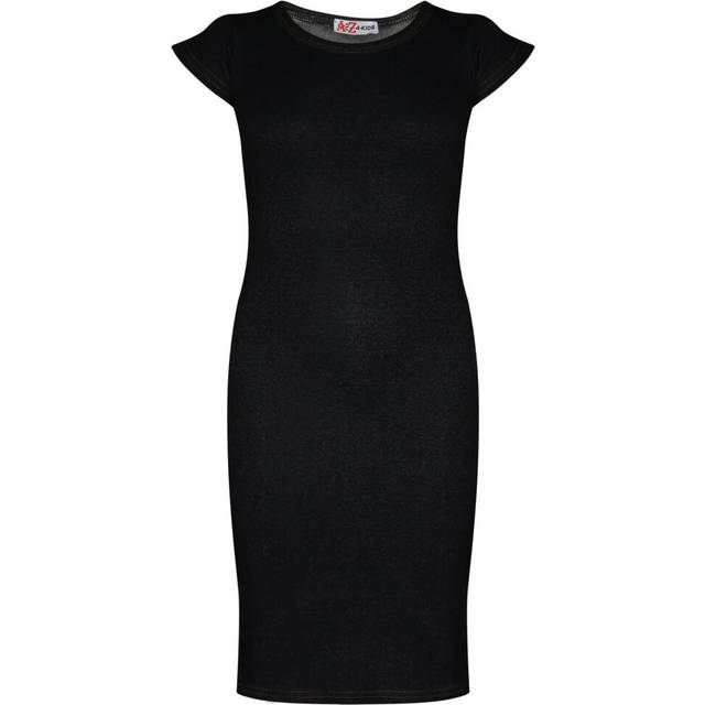 (9-10 Years, Denim Black) Girls Midi Dress Kids 100% Polyester Plain Bodycon