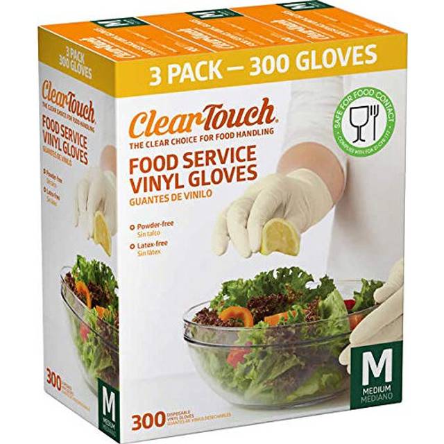 Medline Clear-Touch Disposable Food Service Vinyl Gloves  Latex and Powder Free  Medium  300 Count