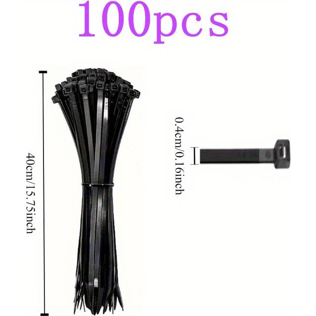 TEMU 100pcs Black Plastic Zip Ties, High-strength Tensile, Uv Resistant, Self-locking, For Home And Office Wire Management, Electrical Cable Organizer