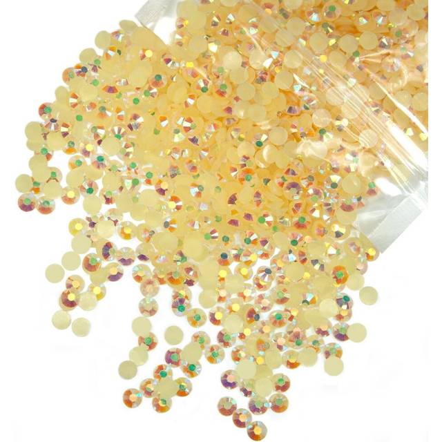 qiipii 2700PCS 4mm Champagne AB Resin Rhinestones for Crafting Light Yellow AB Flatback Jelly Stones Bulk SS16 Diamonds Gems Chams for Nails Face