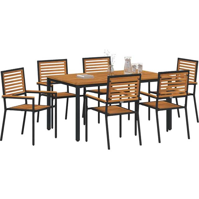 Trädgårdsmöbelset 7 pcs Svart 150 x 90 x 75 cm konstrotting