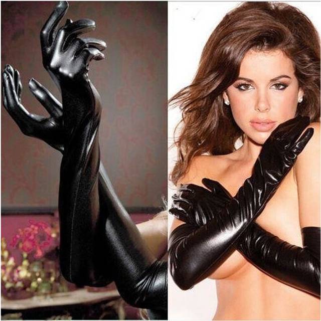 NEW Women\'s Sexy Long Gloves Faux Leather Gloves Sexy Black Wet Look Adult Sexy Latex Long Gloves Sexy Gothic Party Gloves 18