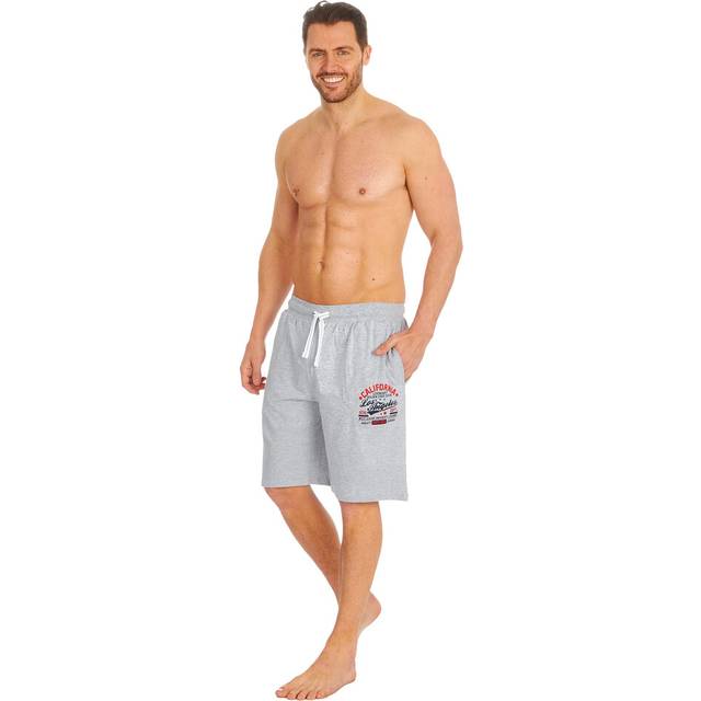 (Grey, Large) Men Bed Shorts Sleep Pyjama Pajama Pj Bottoms Print Cotton Elasticated Waistband Loose Fit Size S M L Xl Xxl Small Medium Large X-Large
