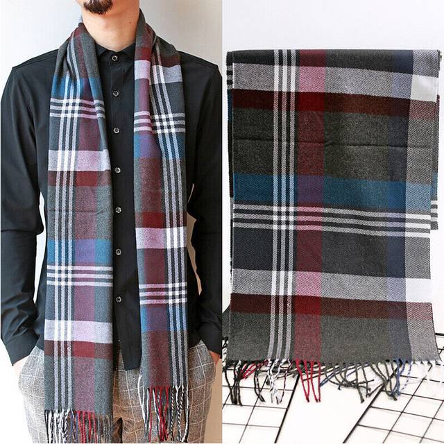 Mens Long Shawl Wrap Cashmere Scarf Winter Warm Soft Fringe Striped Gift
