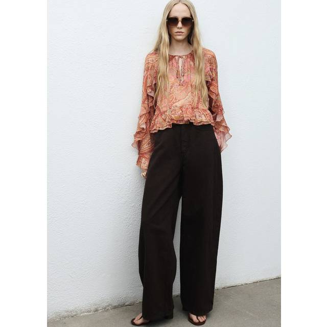 Mango Icey Paisley Ruffle Top, Brown