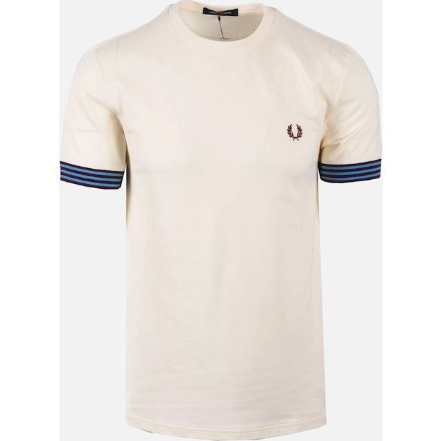 Men's Fred Perry Mens Striped Cuff T-Shirt - Ecru 170 - White - Size: 40