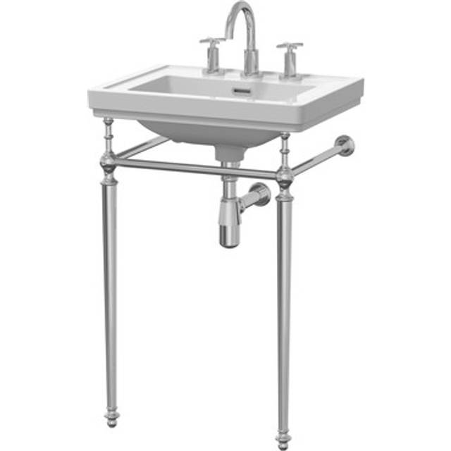 Traditional 3 Tap Hole Fireclay Basin with Luxury Wash Stand & Bottle Trap  - 500mm - Chrome