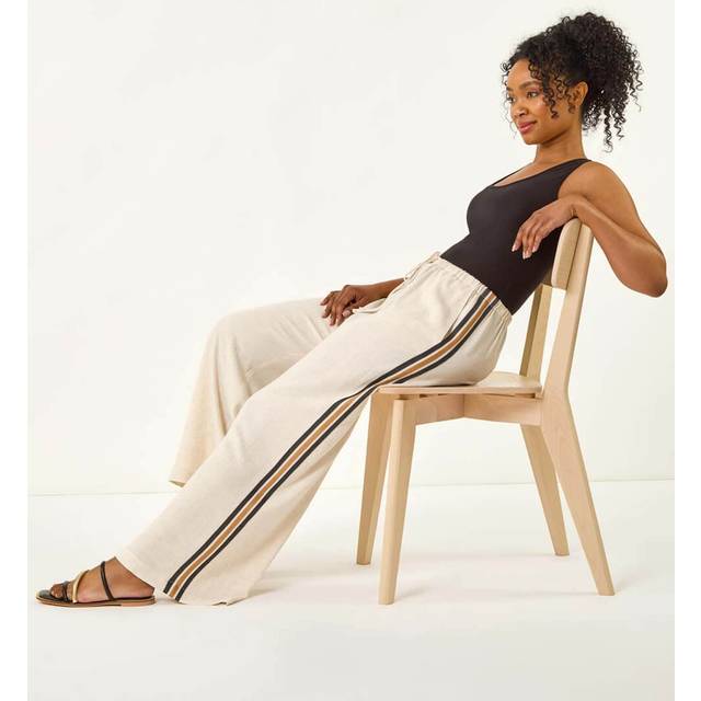 Roman Petite Linen Mix Side Stripe Trouser In Natural - 18
