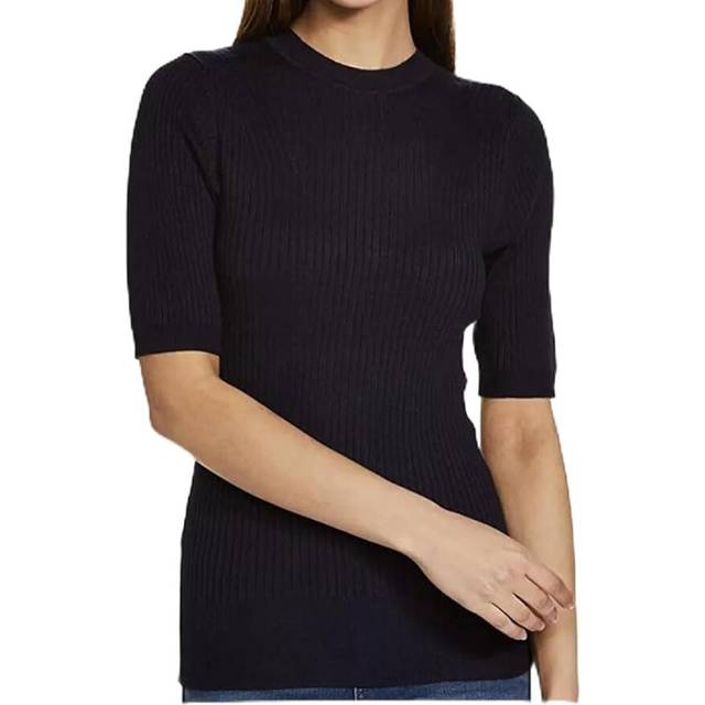 (Black, Medium) Top Short Sleeve Ladies Knitted Ribbed Sweater