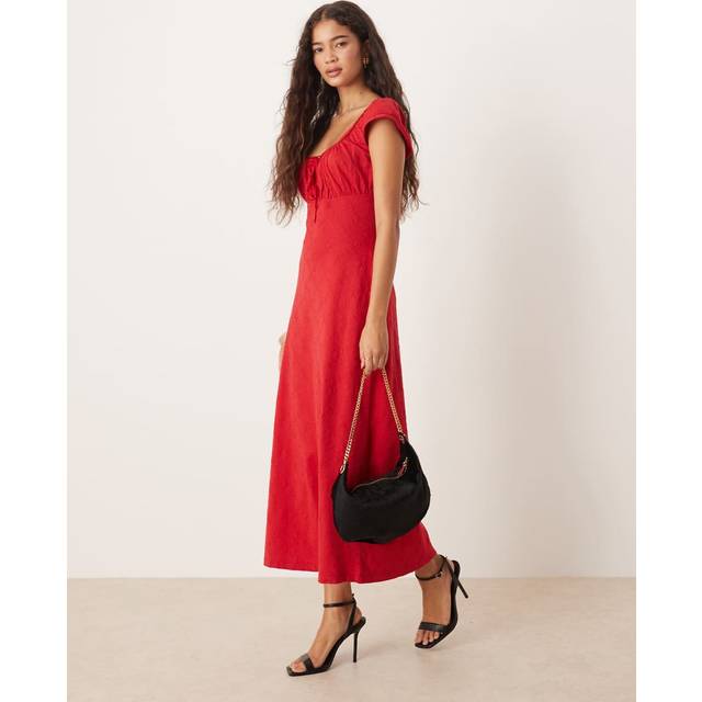 Red Floral Embroidered Frill Sleeve Melissa Midi Dress (18)