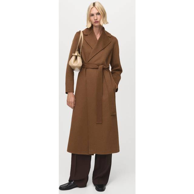 Wool coat with handmade belt medium brown - Woman - XXS - MANGO - Medium Brown