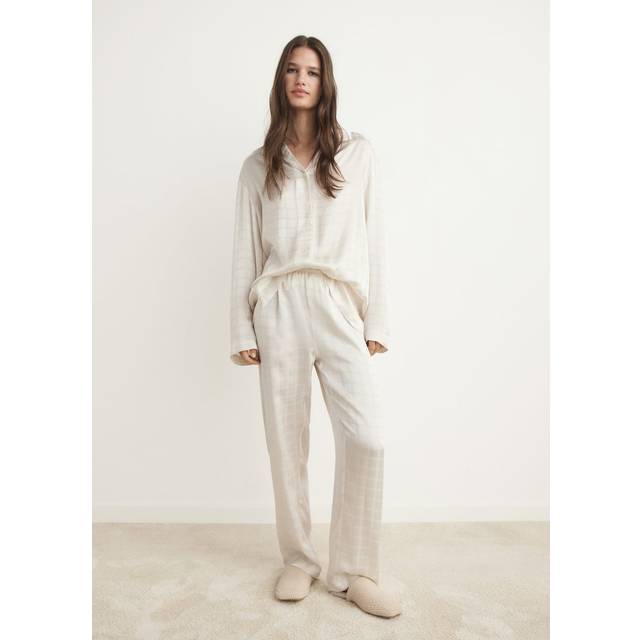 Rayon check pyjama trousers ivory white - Woman - M - MANGO - Ivory White