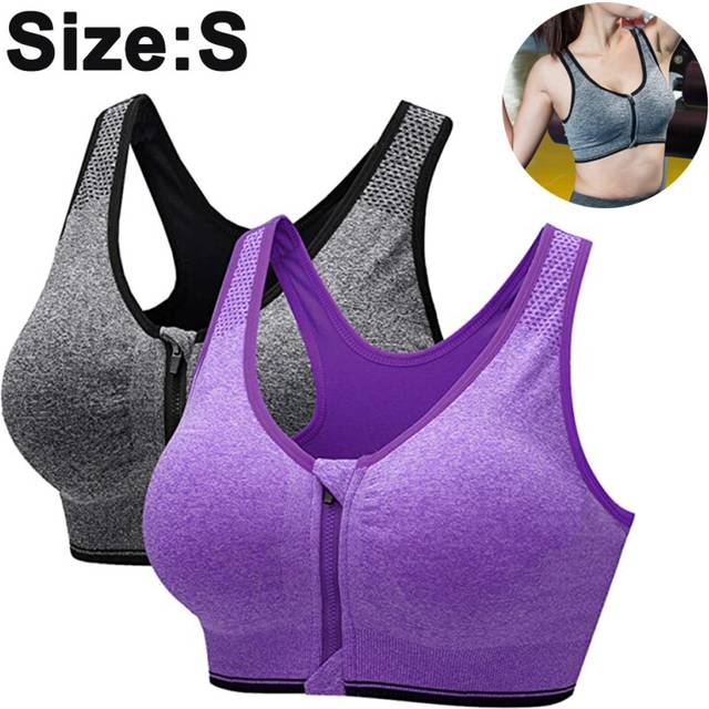 2-Piece Front Zip Sports Bra High Impact Fitness Top Grey