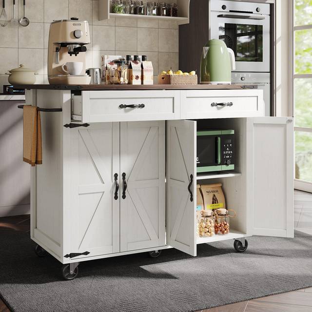Kitchen Island With 4 Doors And 2 Drawers - White (90cm H X 140cm W X 45cm D)