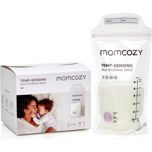 50 PCS Momcozy Breastmilk Storing Bags, Temp-Sensing Discoloration Milk Storing Bags for Breastfeeding, Disposable Milk Storage Bag with 180ml Self