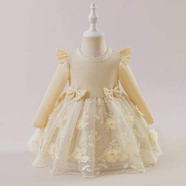 SHEIN Infant/Baby Girl Long Sleeve Embroidered Net Yarn Dress With Cap Sleeve Design, Suitable For Various Occasions, Showcasing Elegant Luxury Baby Girl Ch