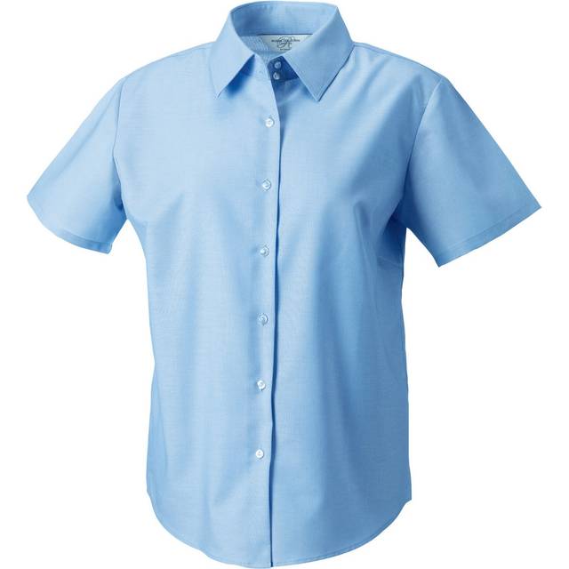 (XXL, Oxford Blue) Russell Collection Womens/Ladies Oxford Short-Sleeved Shirt