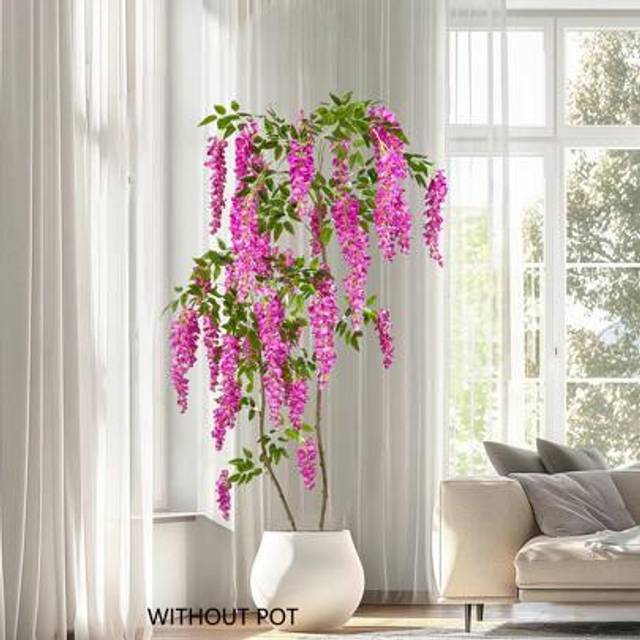 SHEIN 1pc 65-200cm High Large Artificial Wisteria Plant Tree Branches Fake Plant Plastic Flower Leaves Realistic Touch Indoor Outdoor Decor Artificial Plant
