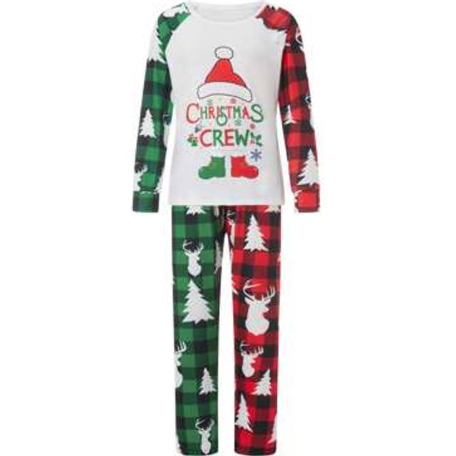 SHEIN Christmas Pajamas Matching Set Print Raglan Long Sleeve Tops And Stretch Plaid Pants Sleepwear Soft Nightwear