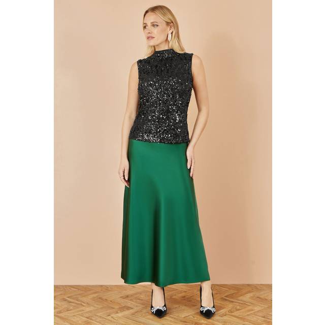 Yumi Green Satin Midi Skirt - 8